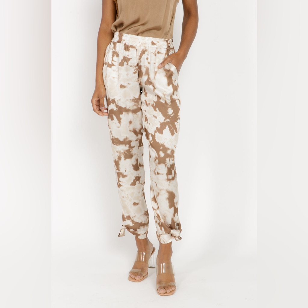 Tie-Dye Relaxed Waist Jogger Pants - Beige & White